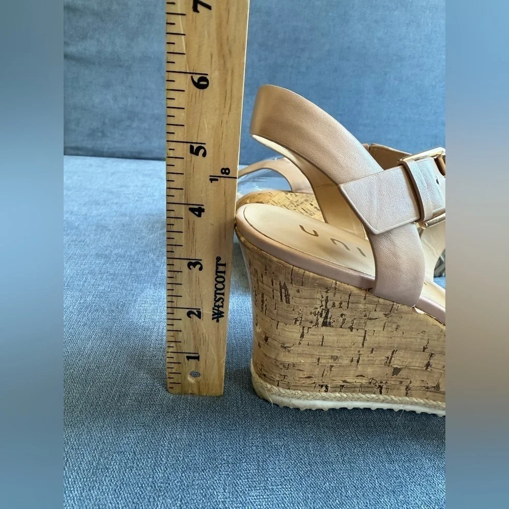 Unisa Wedge Sandals Women’s SZ 9M Cork Espadrille Nude Adjustable Strap Summer